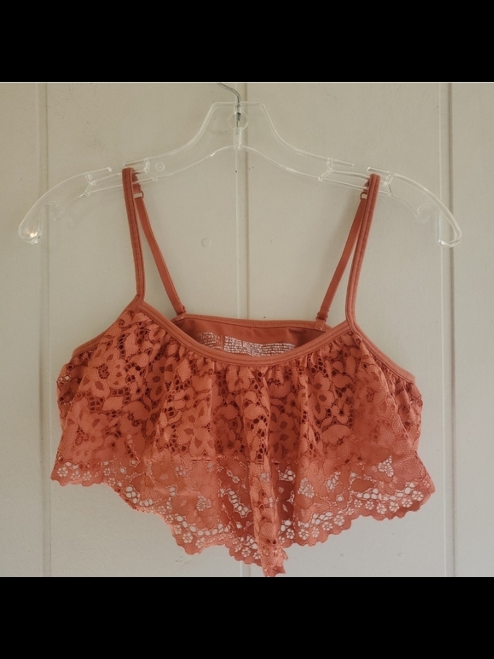 Victoria's Secret Coral Lace Crop Cami Bralette Large Cottagecore Fairy Dopamine